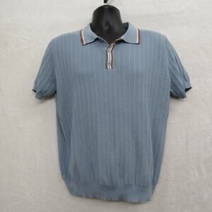 Sinransinya Blue Polo Shirt Mens Large Short Sleeve Viscose Golf Casual Pullove